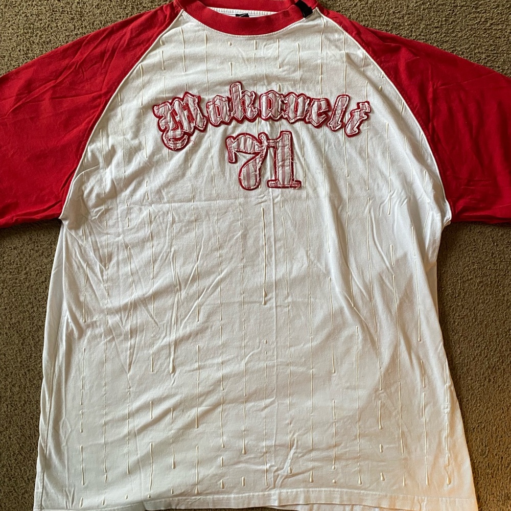Men’s Vintage makaveli (Tupac) 71 White & Red T-Shirt Paint 90s Rap Hip Hop XXL